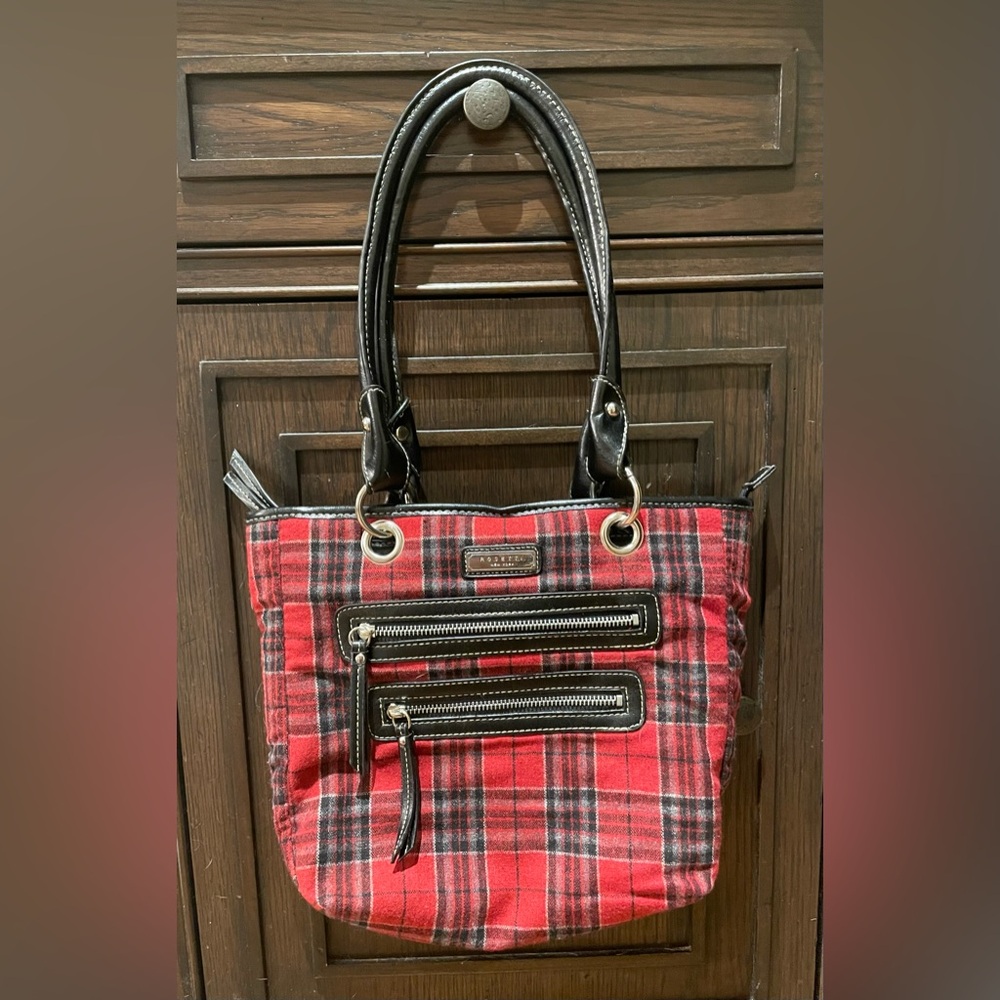 Rosetti Pre-owned Red/Black Plaid Handbag Shoulder Purse Faux Leather Straps